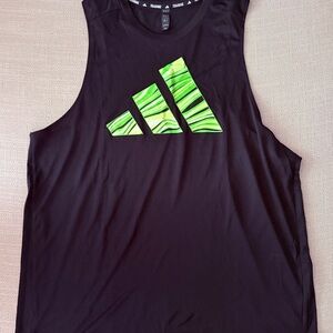 Adidas Men's Black Tank Top with Vibrant Green Logo